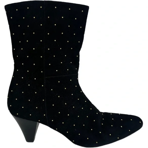 Sezane Studded Suede Leather Boots Size 40 French or US 9 Black Ankle Heeled Low - Picture 2 of 13